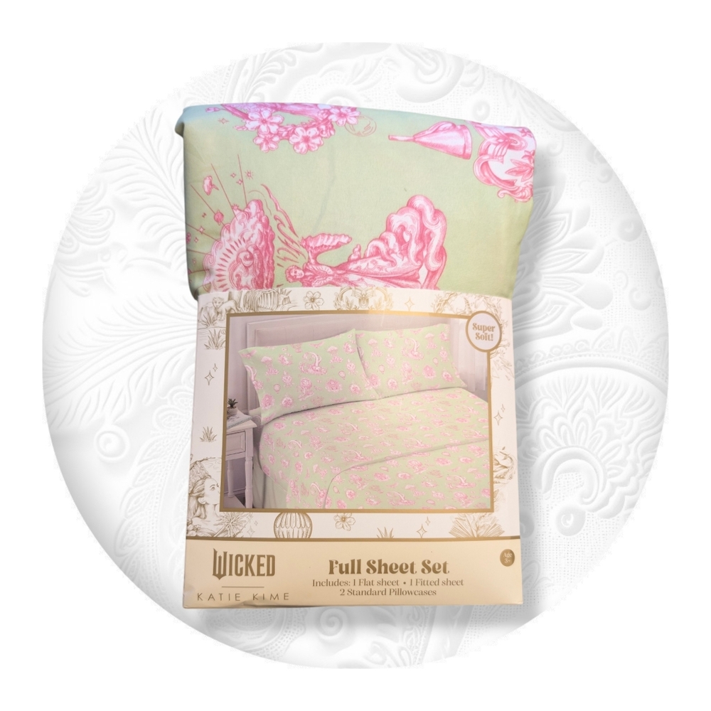 Katie Kime Wicked for Good Full Sheet Set with Pink and Green Design